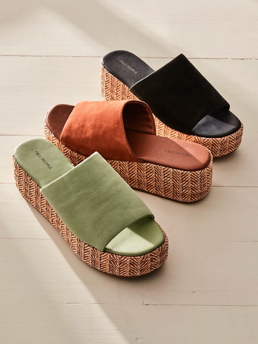 Free People Harbor Raffia Flatform Sandal Slide (green colour)